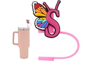 FADACC Silicone Straw Cover for Stanley Cup, Initial Letter Straw Cover, Beautiful Butterfly Style, Compatible with Stanley 40&30 Oz Tumbler (S)
