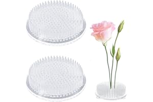 WANDIC Flower Frog, 2 Pcs Round Clear Plastic Ikebana Kenzan Frog Japanese Flower Holder with 3 Suckers for DIY Flower Craft