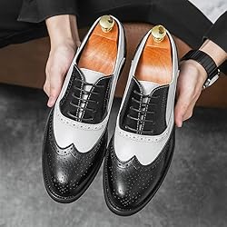 HuitJours Men Black White Oxford Gatsby Lace up