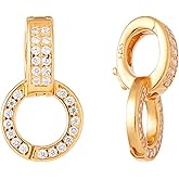 Hobbspring 2PCS 925 Sterling Silver Double Bail Clasps Golden Cubic Zirconia Pendant Clasp Necklace Extender Fold Over Twister Clasp Connector Decor for Jewelry Making Necklace Bracelet