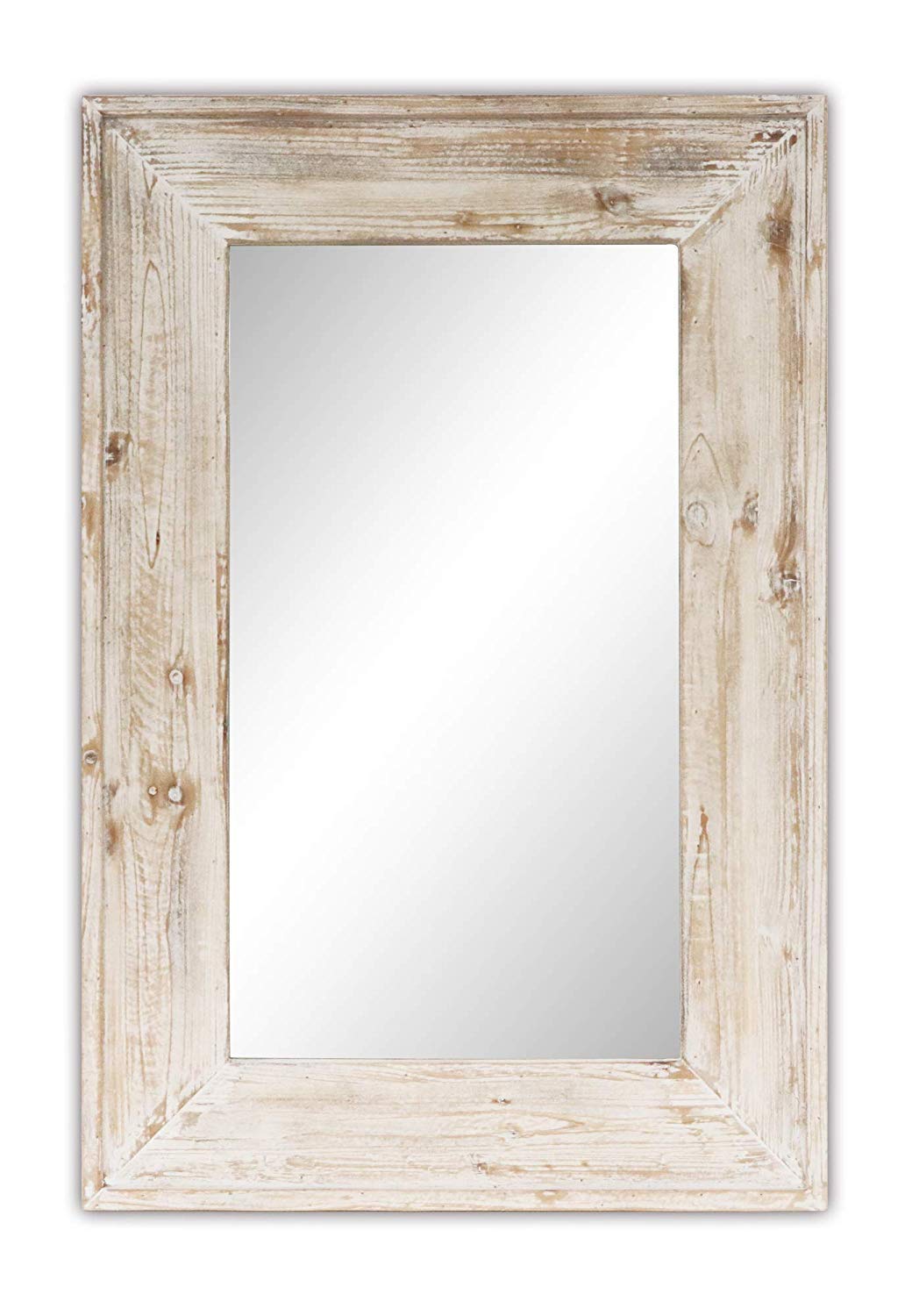 Emaison 36 x 24 inches Wall Mounted Decorative Mirror, Rustic Wood Framed Rectangular Hanging Mirror with 4 Hangers for Farmhouse Bathroom, Entryway, Bedroom Decor