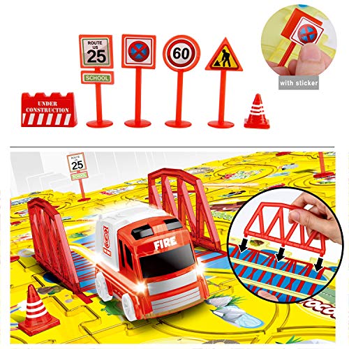 Mini Tudou DIY Puzzle Tracks Car Set Fire Engine Themed Vehicle Interchangeable Tracks 18 Pcs Sets Toys for Over 3 Year Old Boys Girls - Thumbnail 3