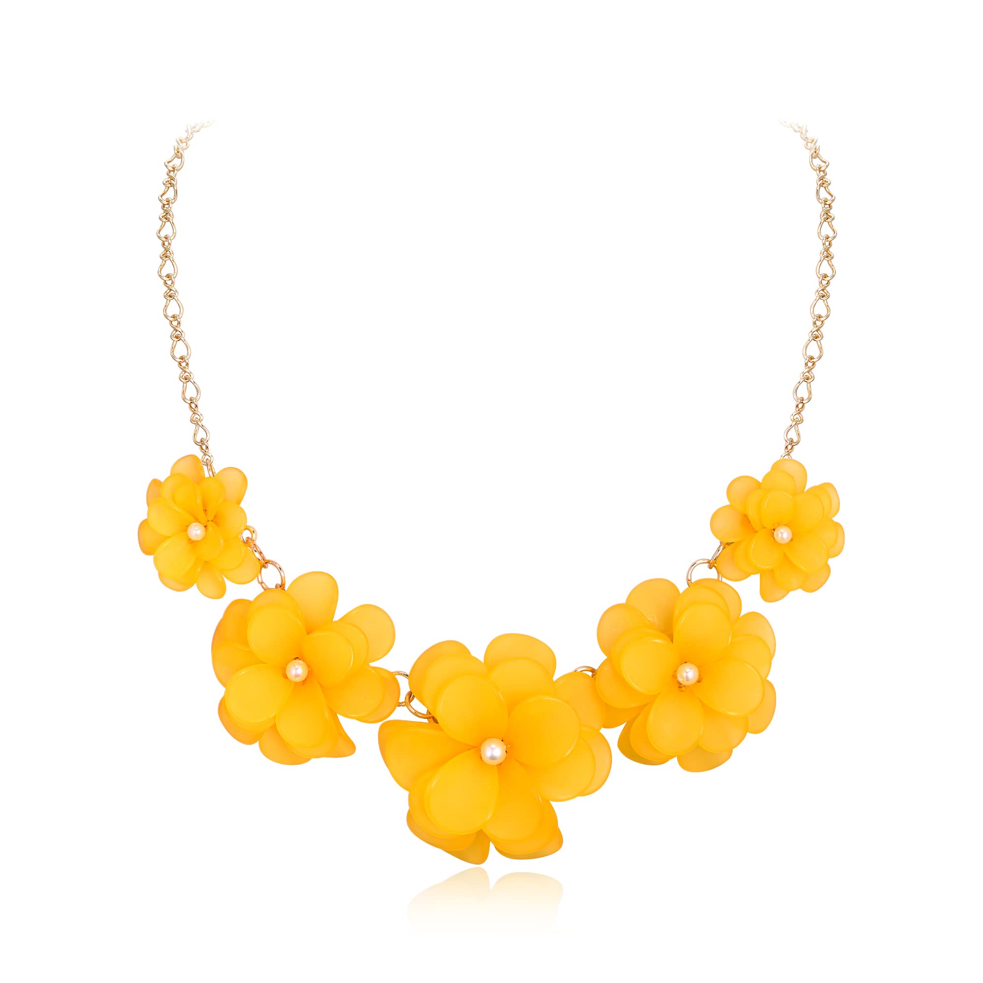 Ever Faith Dark Yellow Flower Necklace for Women, Floral Choker Statement Necklaces Boho Jewellery for Summer Holiday Prom Cocktail Party