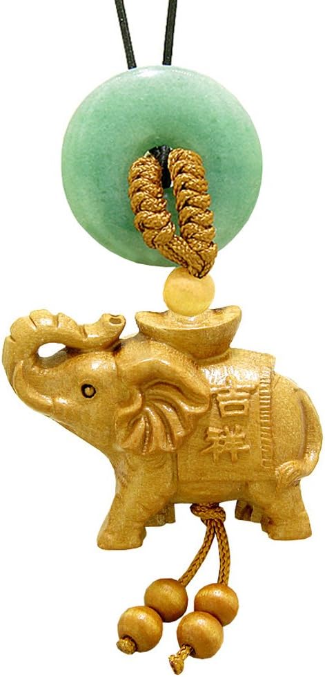 Good Luck Elephant Money Ingot Car Charm or Home Decor Green Quartz Lucky Coin Donut Protection Amulet