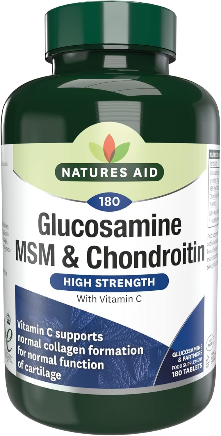 Natures Aid Glucosamine MSM Chondroitin with Vitamin C 180 Tablets High Strength