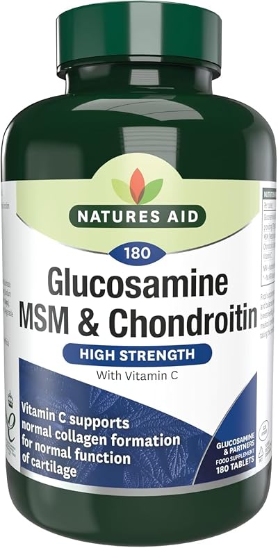 Natures Aid Glucosamine MSM Chondroitin with Vitamin C 180 Tablets High Strength
