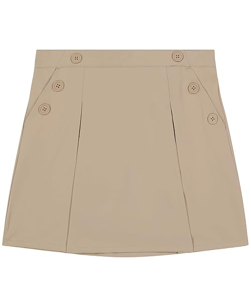 Nautica Girls' Big School Uniform Pull-on Scooter Skirt with Undershorts, Poplin Style with Button Pockets, Khaki, 16
