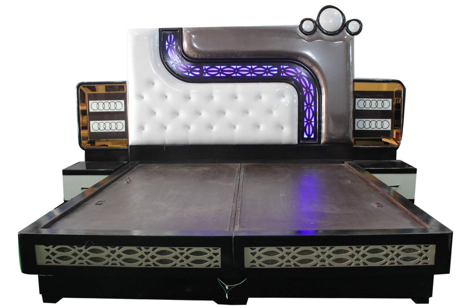 Baba Deep Singh Furniture Wooden Bed With Led Side Tables And Back