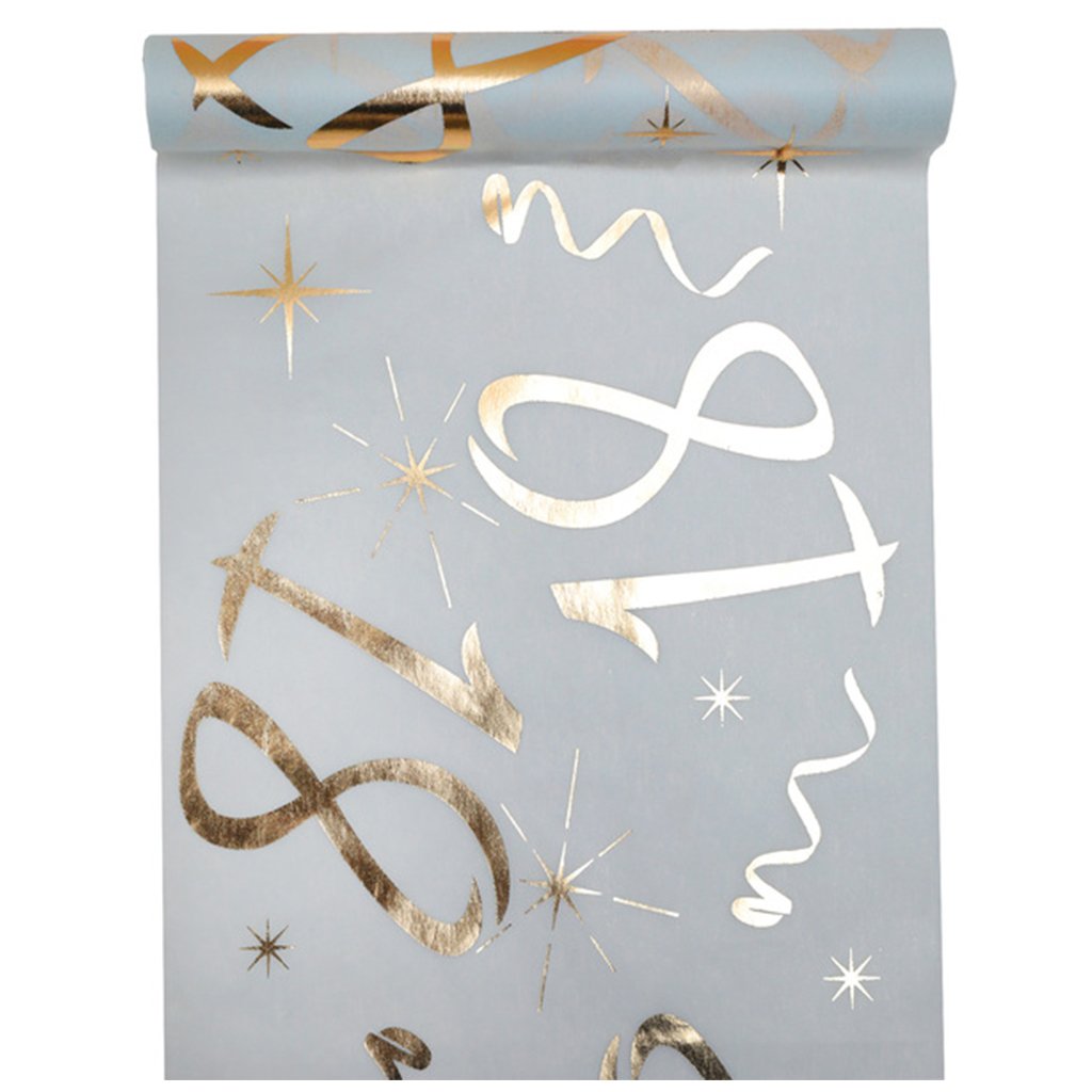 Santex Table Runner, White and Gold, Polyester, 30 cm x 5 m