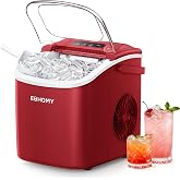 EUHOMY Countertop Ice Maker Machine with Handle, 26lbs Per Day, 9 Ice Cubes Ready in 6 Mins, Auto-Cleaning Portable Ice Maker with Basket and Scoop, for Home/Kitchen/Camping/RV (Red)
