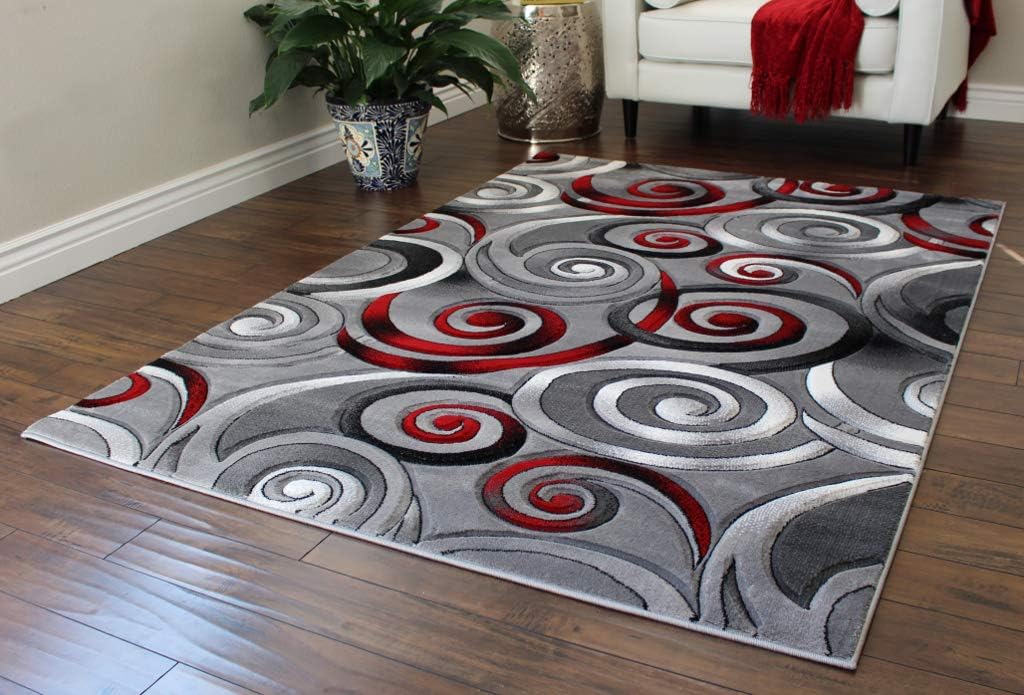 Masada Rugs, Red Modern Contemporary Woven Area Rug, Hand Carved (8 Feet X 10 Feet