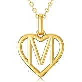 SISGEM 14K Yellow Gold Heart Initial Necklaces for Women, Real Gold Heart Pendant Letter M Alphabet Necklace Jewelry Gift for Her, 18"