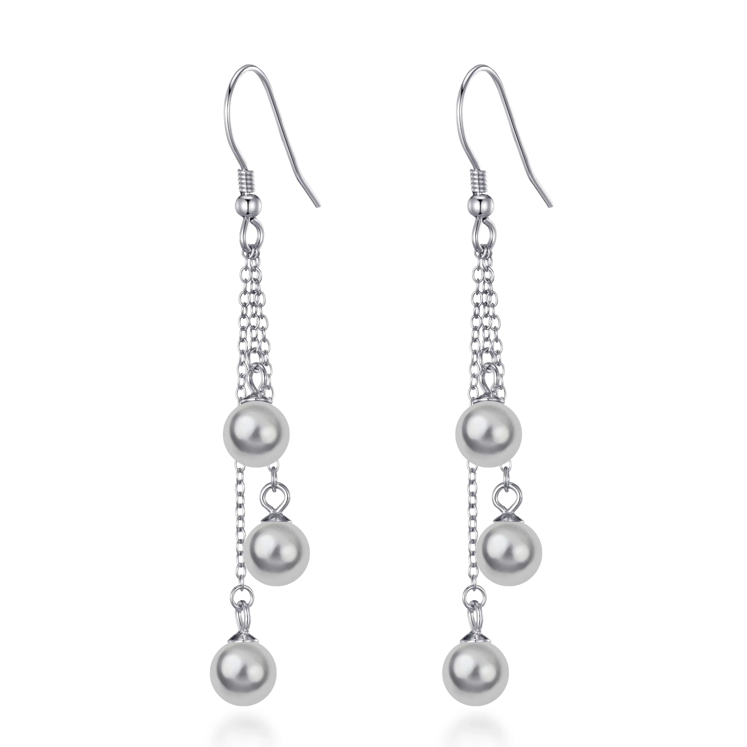 Philip Jones Sterling Silver Triple Grey Pearl Drop Earrings
