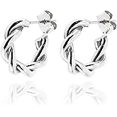 Twisted Rope Hoop Earrings for Women • Rhodium Silver Plated Chunky Trendy Simple Jewelry • High Polished Thick Open Round Hoops Hypoallergenic [ER-TW-S]