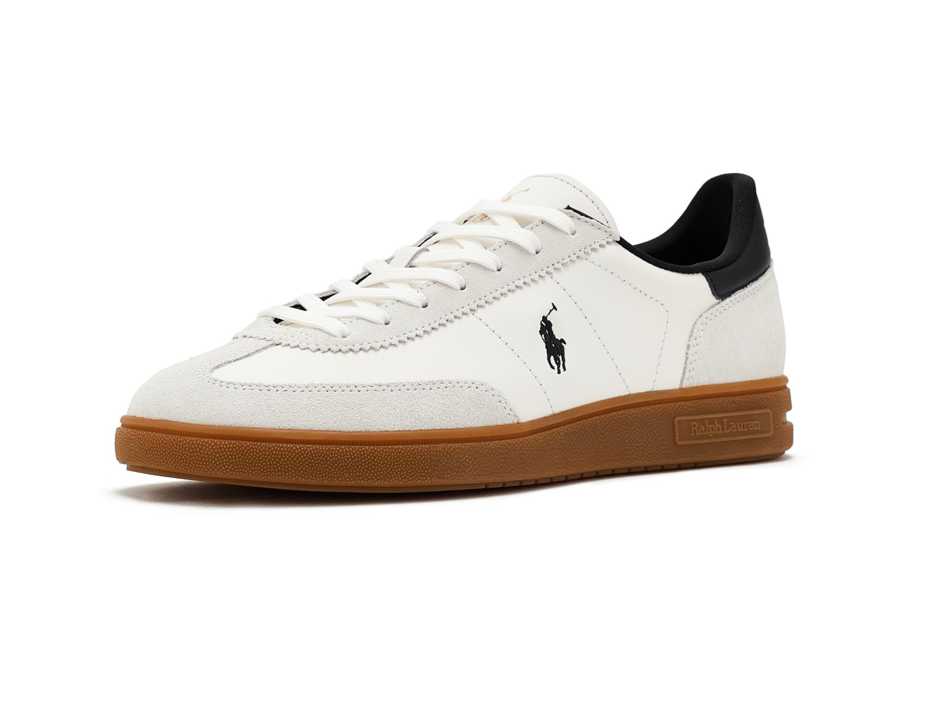 POLO RALPH LAUREN, Mens, Bedford Leather-Suede Sneakers, White/Black, 9, Medium