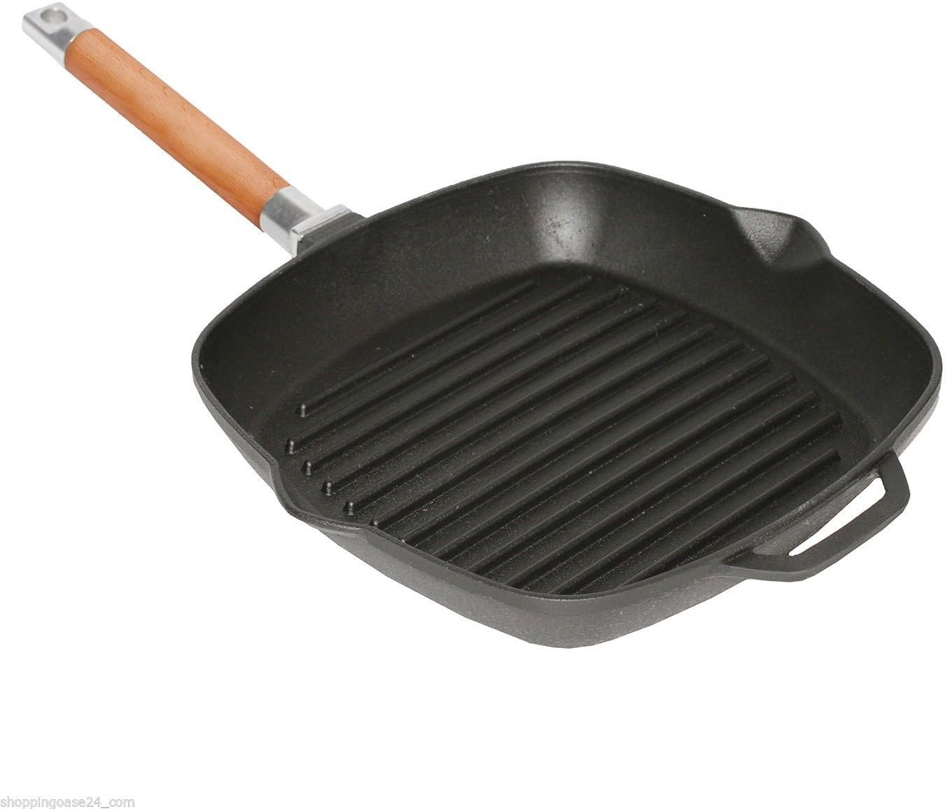 Shoppingoase24 Cast Iron Grill Pan Frying Pan with Removable Handle 24 x 24 cm