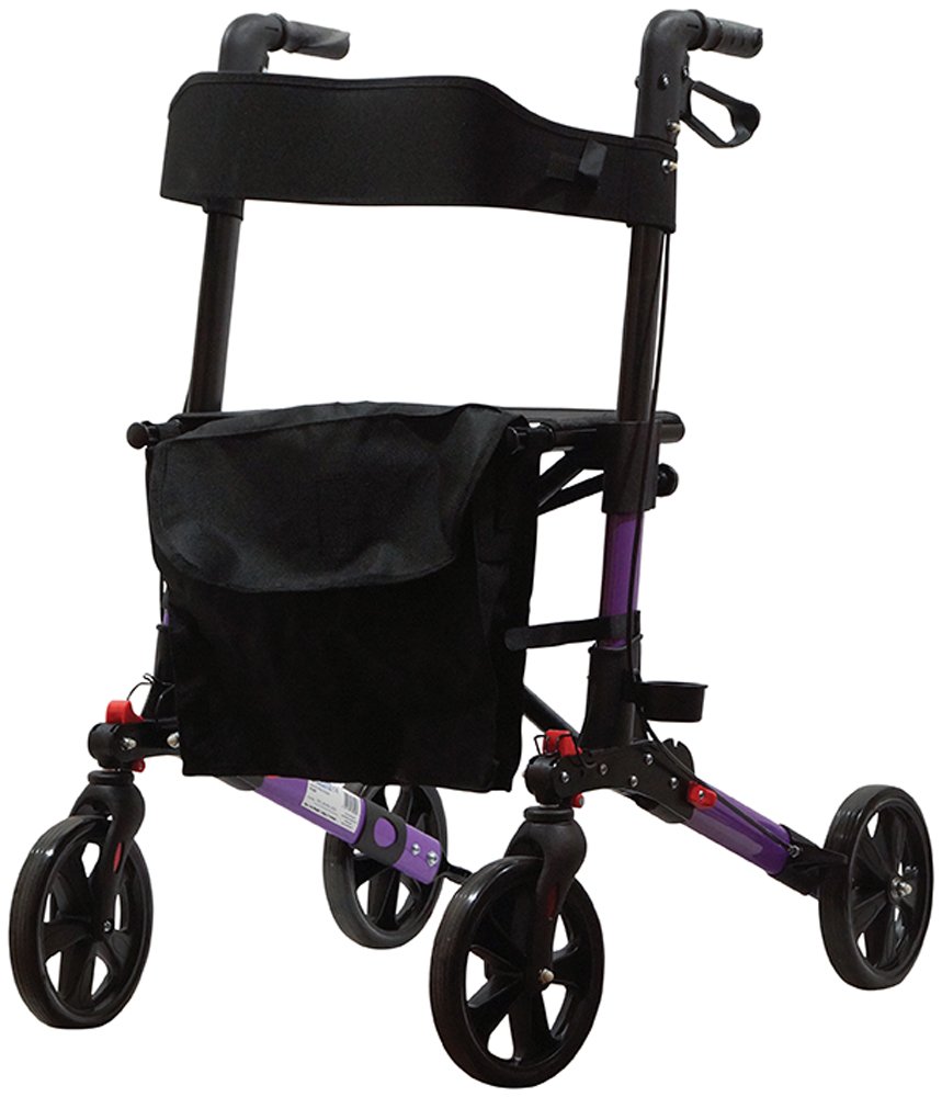 Aidapt Deluxe Purple Folding Light Weight 4 Wheeled Rollator Mobility Aid with Seat, Carry Bag, Lockable Brakes and Puncture Proof TYRES for Indoor and Outdoor use