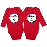 DEFAHN Funny Twins Baby Bodysuits Boys Girls Rompers 2 Pack Twin Matching Clothes Outfits for Newborn Infant