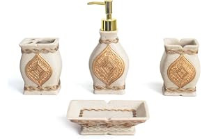 Home Luxe Luxury 4-Piece Bath Accessories Set | Premium Resin, Ceramic-Look | Soap Dispenser, Toothbrush Holder, Tumbler, Soa