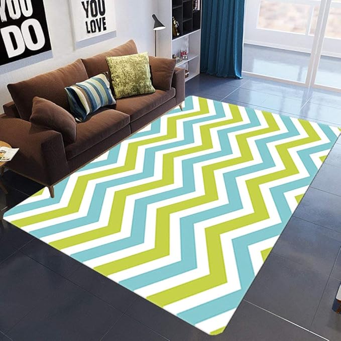 DRTWE Alfombra,Sala De Estar, Amarillo, Verde, Olas, Alfombra