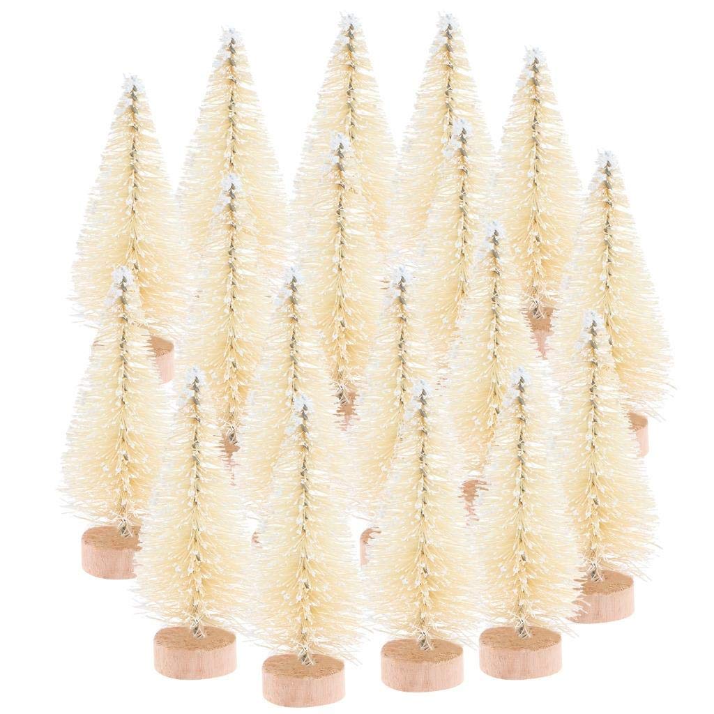 Peerless 12Pcs Mini Sisal Christmas Pine Trees With Wood Base - Bottle Brush Trees for Winter Snow Miniature Scenes, DIY Crafts, Xmas Holiday Home Desk Tabletop Decor