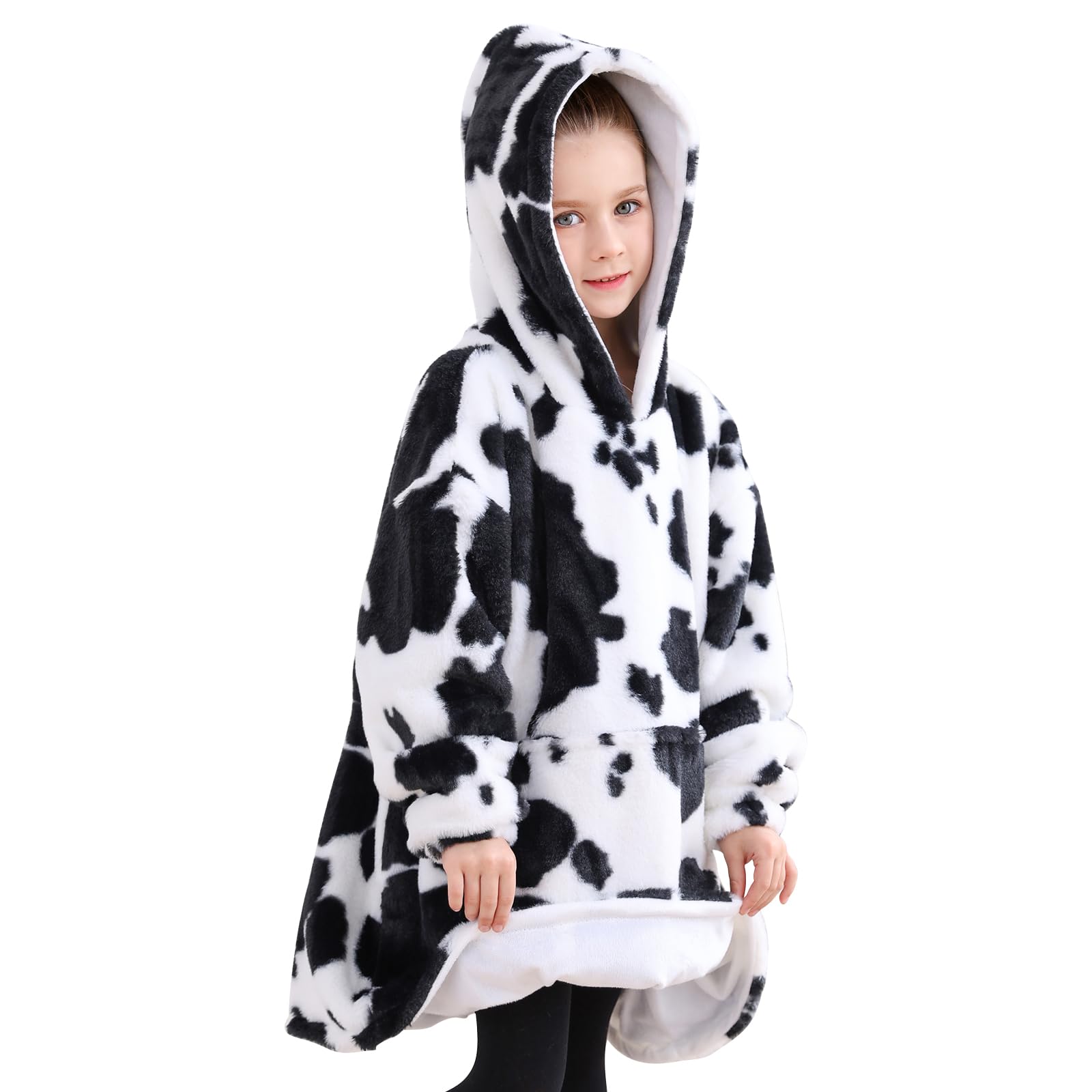 softan Wearable Blanket Hoodie for Kids Toddlers, Super Cozy Warm and Soft Hooded Blanket Sweatshirt with Large Pocket, Cow Print Faux Fur Cute Hoodies for kids 2-6 Year Old Gifts