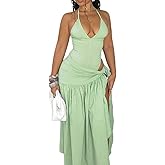 Halfword 2 Piece Maxi Skirt Sets Sexy Halter V Neck Backless Bodysuit Sarong Wraps Beach Vacation Clothes Going Out Outfits