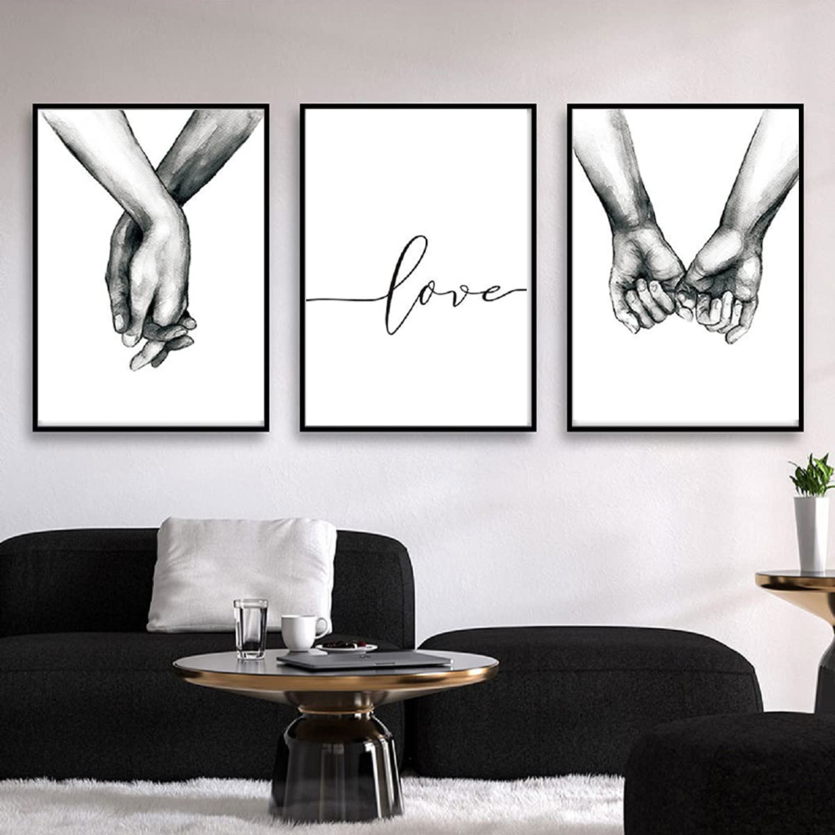 Photo 1 of Hands Forever No Framed Canvas Wall Art,Love and Hand in Hand Minimalist Black and White Canvas Line Art Print Poster Sketch Art Line Painting for Bedroom