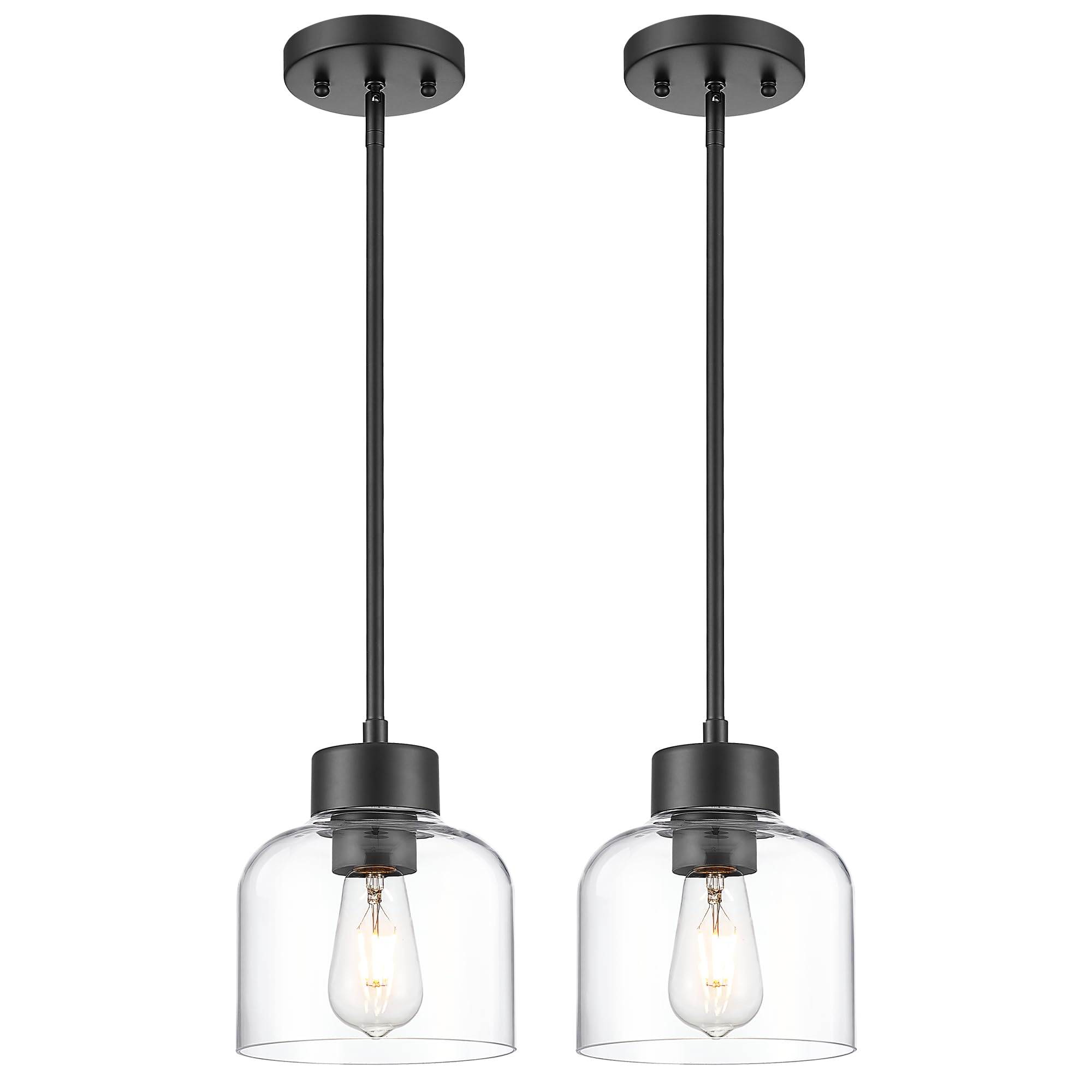 Photo 1 of Audickic 2-Pack Pendant Lights Kitchen Island, 7" Matte Black Hanging Lights Fixtures with Clear Glass Shade, Modern Kitchen Pendant Lighting Over Island for Dining Room, AD-24024-1P2-BK