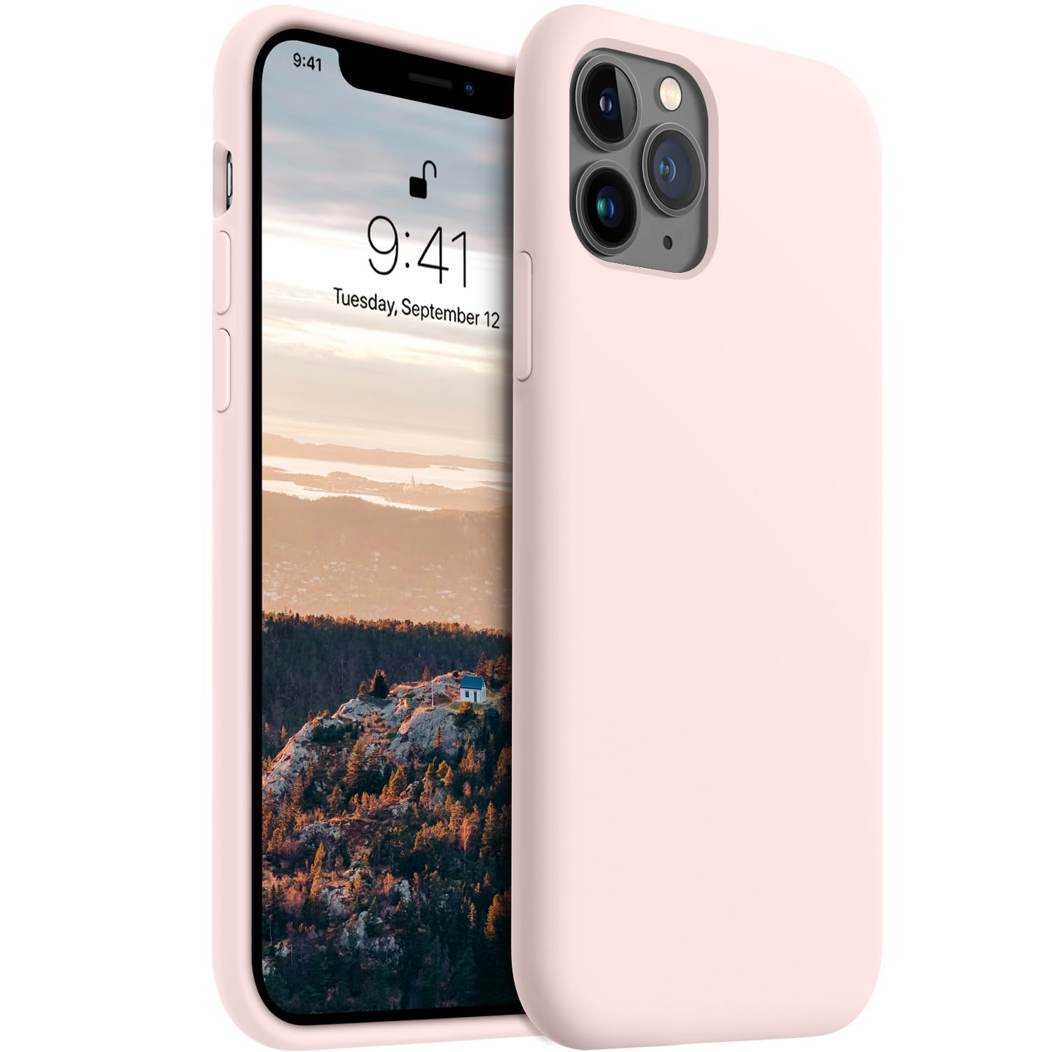 AOTESIER Shockproof Designed for iPhone 11 Pro Case [Soft Anti-Scratch Microfiber Lining] with Liquid Silicone Phone Case, Drop Protection 5.8 inch Slim Thin Cover, Chalk Pink
