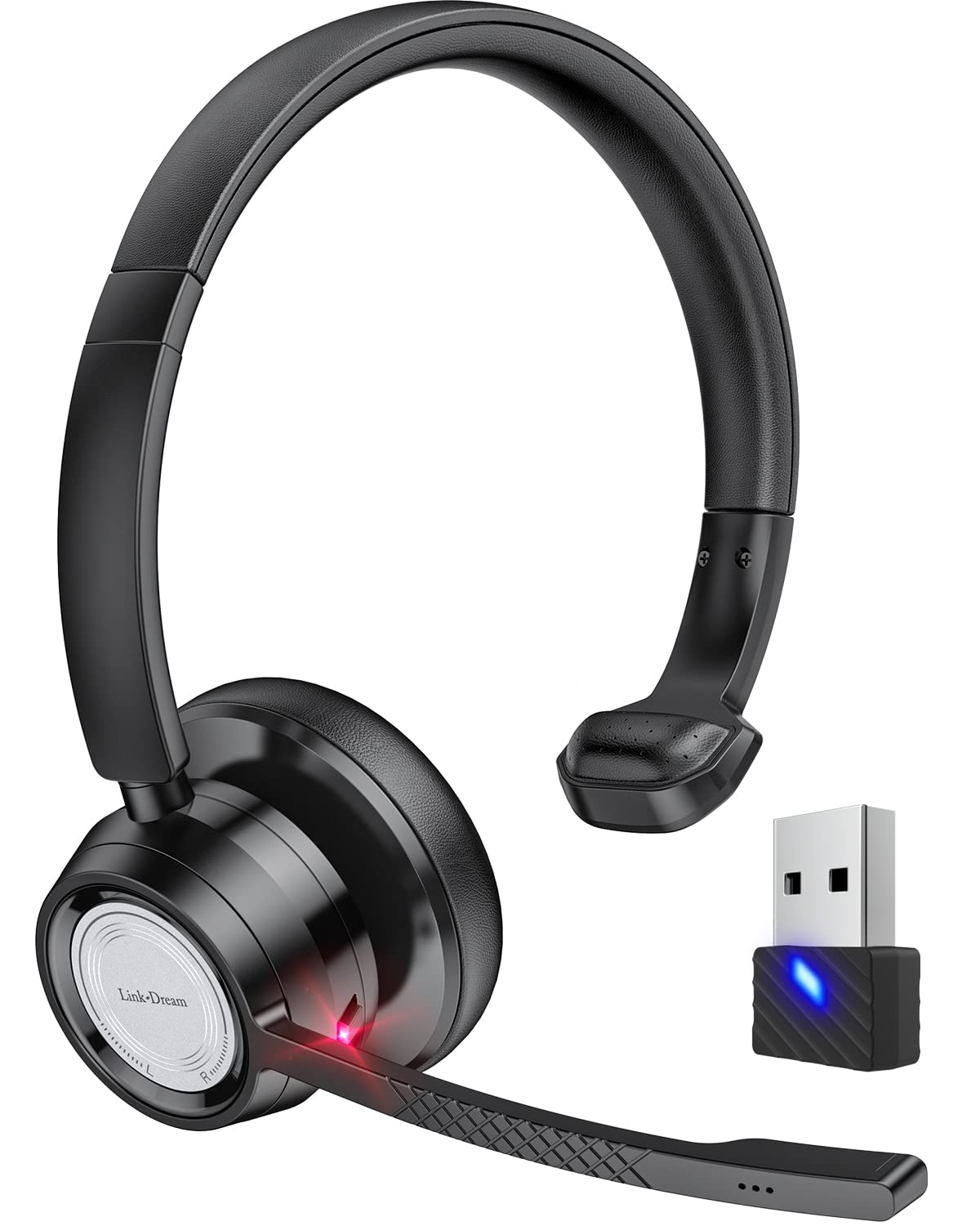 Link Dream Bluetooth Headset with Microphone, Wireless Headphones with Mic Noise Cancelling & USB Dongle for Call Center, Zoom, Microsoft Teams, Skype