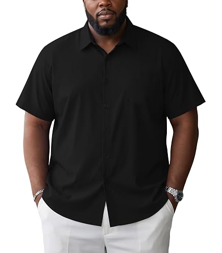 Yuyapu Big and Tall Dress Shirts for Men, Mens Big and Tall Button Down Shirt Quick-Dry Short Sleeve Shirt with Pocket Black Plaid : Clothing, Shoes & Jewelry
