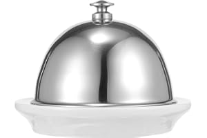 SHINEOFI Ceramic Butter Holder Round Dish with Stainless Steel Lid for Beef Tallow and Dessert Serving