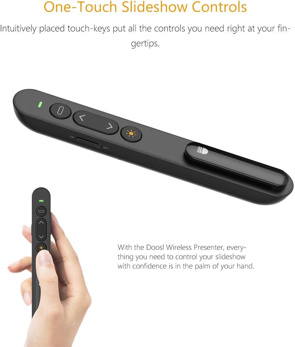 Doosl Wireless USB Presentation Clicker - Red Laser Pointer, 2.4GHz Wireless Presentation Remote for Google Slides, Keynote, PowerPoint, Prezi - Support Hyperlink and Volume Control: Home Audio & Theater