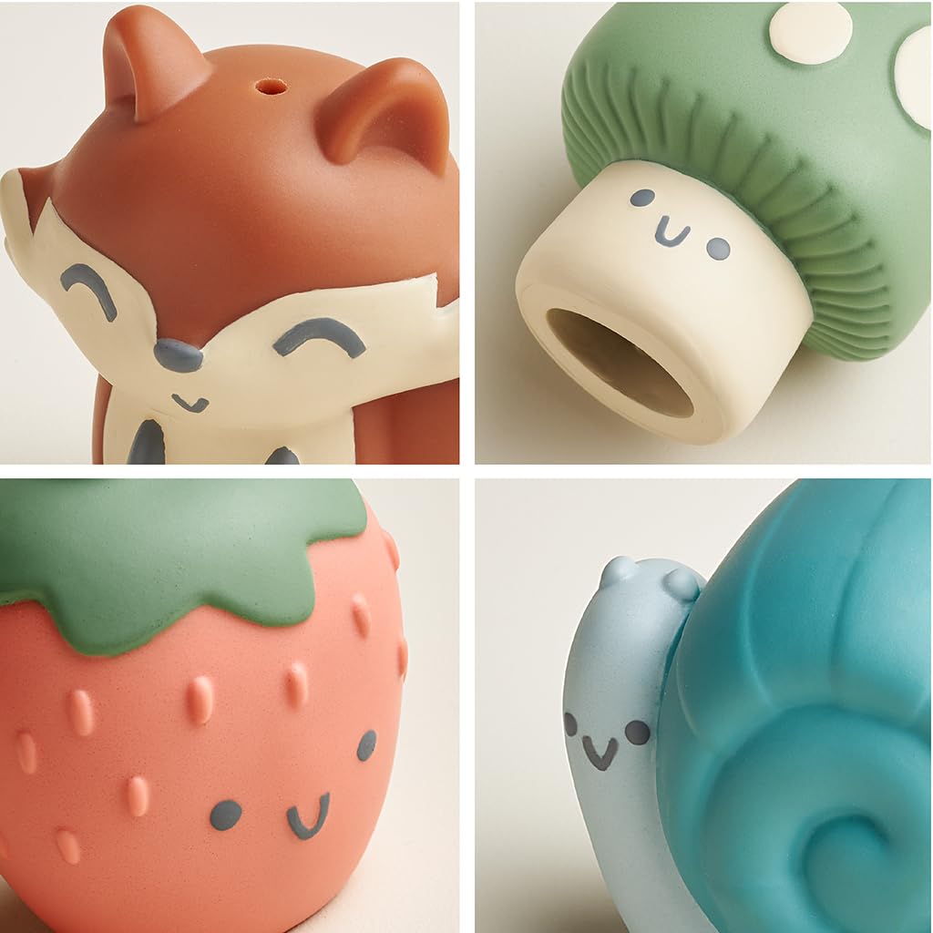 Itzy Ritzy Finger Puppet Bath Toy Set– 5-Piece Set Includes 4 Soft Finger Puppets & 1 Water-Squirting Bath Toy – Fun Characters Offer Interactive & Imaginative Play – for 6 Months and Up - Multicolor