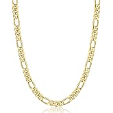 Jewlpire 5.5mm/7mm Stainless Steel Figaro Chain Necklace for Men, 14K Gold Plated Chain for Men, Mens Jewelry Gift 16 18 20 22 24 26 Inch