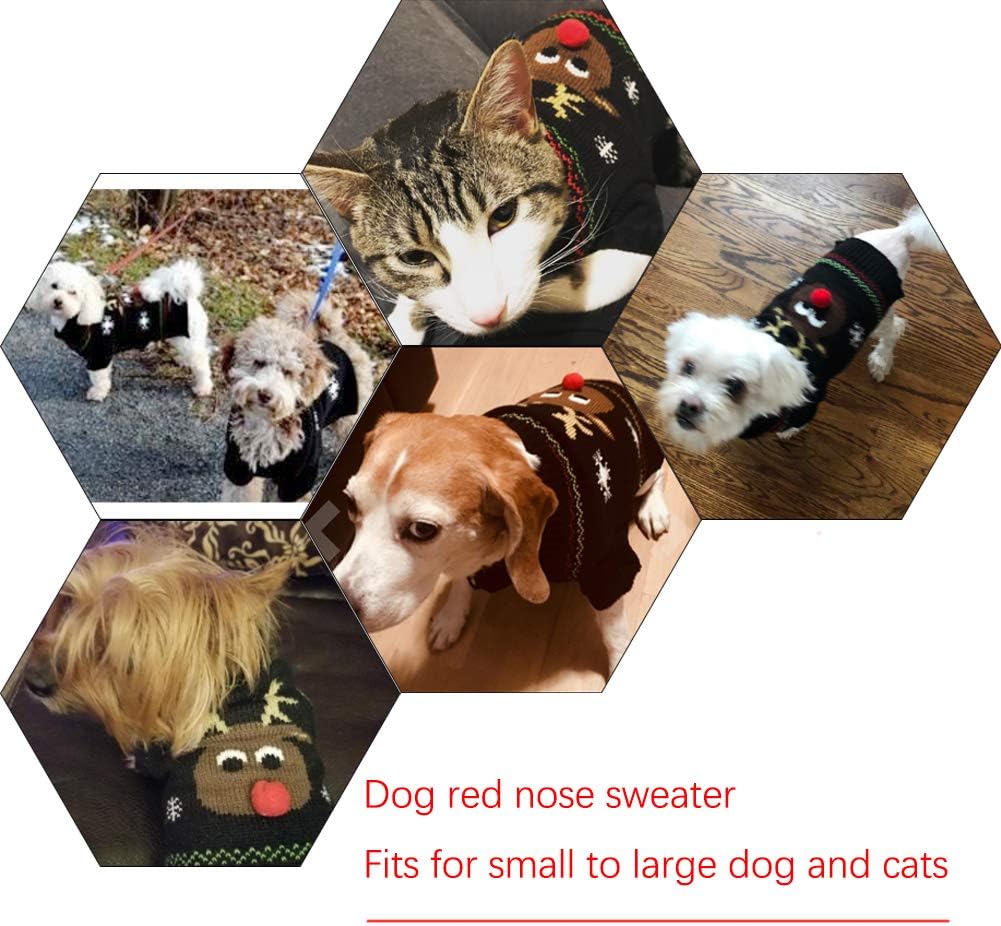 DELIFUR Red Nose Reindeer Sweater Pet Holiday Clothes Cat Sweater Dog Winter Clothing Teddy Autumn Winter Clothes Dog (Red Reindeer Nose - Image 4