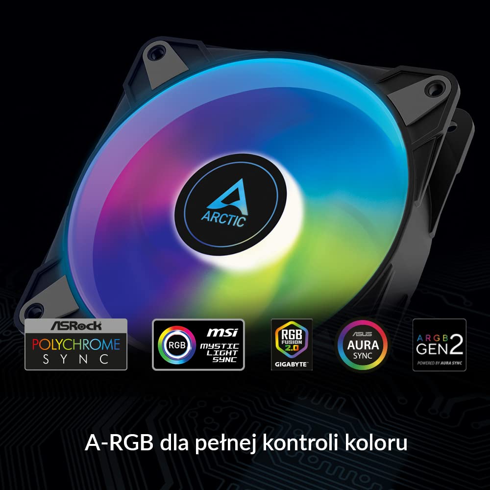 ARCTIC P14 PWM PST A-RGB - PC Fan, 140mm PWM Case Fan, Optimised for Static Pressure, Semi-Passive: 200–1900 RPM (0 RPM 5%), 5V 3 Pin A-RGB LED, Single Fan - Black