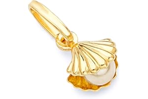 THE WORLD JEWELRY CENTER 14k REAL Yellow Gold Freshwater Cultured Pearl Shell Charm Pendant