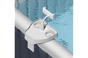 POOLCOMFT 3-in-1 Hot Tub Tray Table with Adjustable Phone Holder, 2 Pool Cup Holder Fits for Outdoor Inflatable Pools/Spas Caddy Drink Tray, Must Have Hot Tub Accessories for Adults (White)