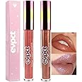 evpct 2Pcs Bronze Gold Nude Gold Matte to Glitter Liquid Lipstick Set for Women Long Lasting Glossy Metallic Shimmer Sparkle Lipstick Lip Gloss 5+14