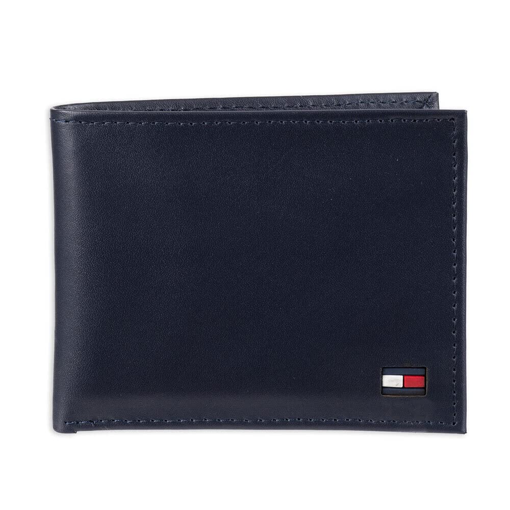 Tommy Hilfiger Men's Slim Bifold Wallet Bi-Fold, Navy Dore, One Size
