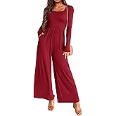 KIRUNDO Long Sleeve Jumpsuit for Women 2026 Spring Outfits Summer One Piece Square Neck Wide Leg Pants Romper With Pockets