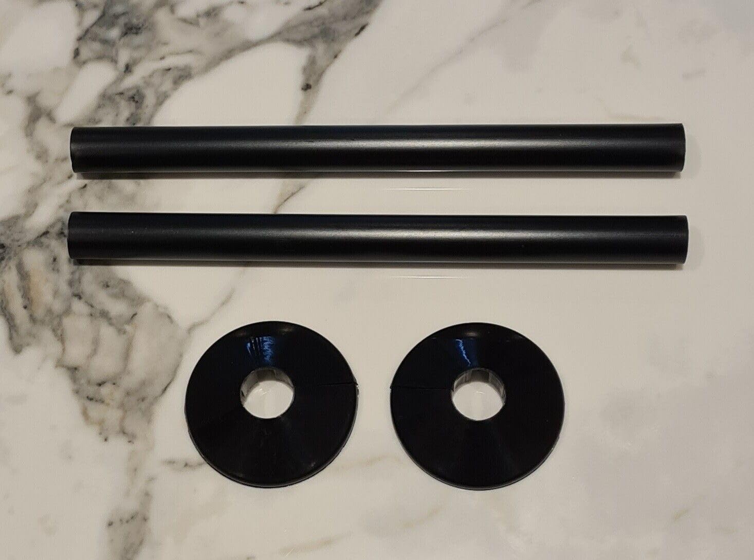 Radiator Pipe Covers & Collars Pair- Black 15mm Pipe Shroud 200mm-TC