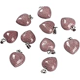 BEEFLYING 10 Pcs Natural Gemstone Heart Pendant Charms Rhodochrosite Charms Healing Stone Pendants for Jewelry Making Crafts Supplies