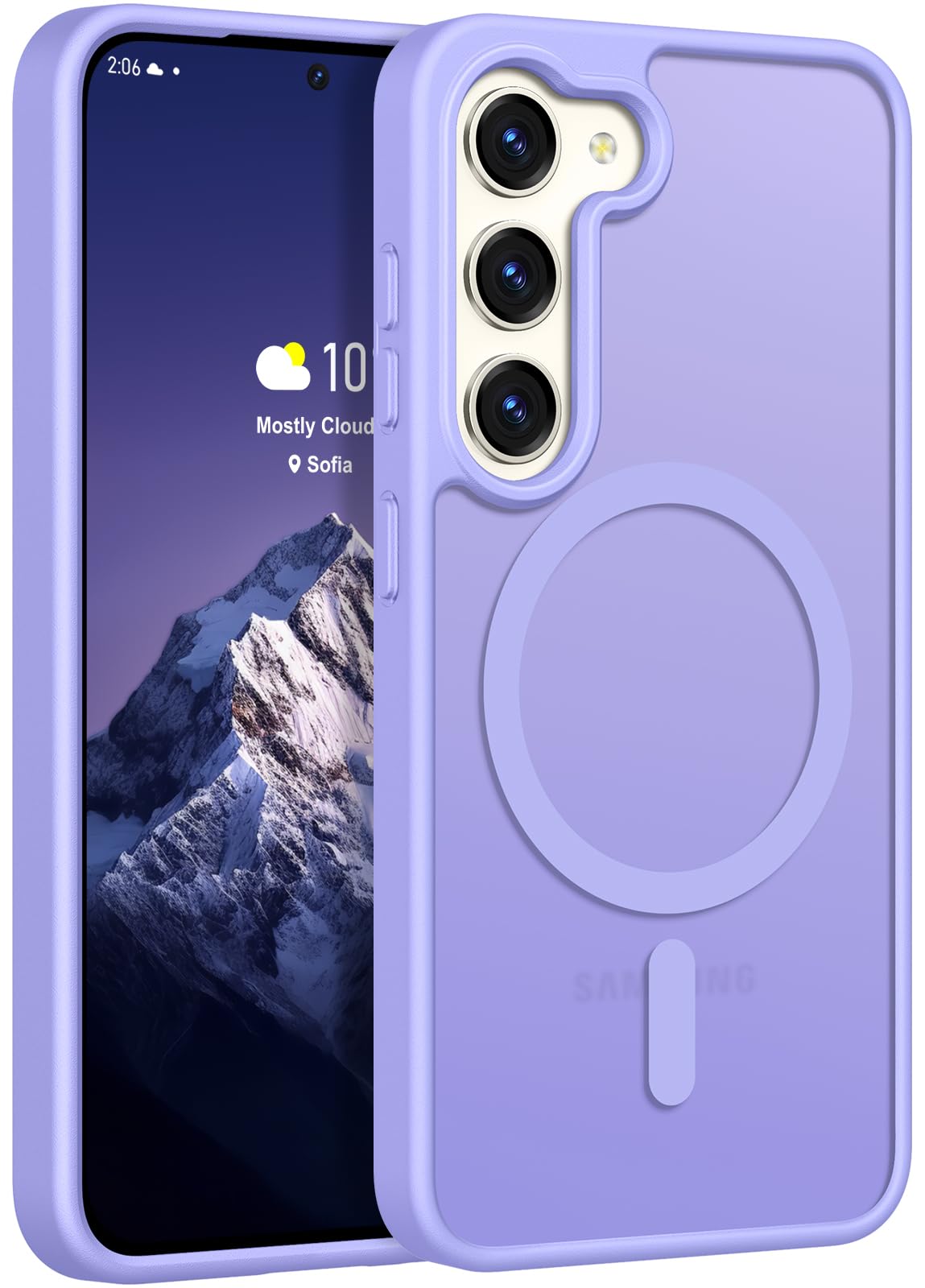 Photo 1 of Rayboen for Samsung Galaxy S23 Case Magnetic, [Compatible with Magsafe] Protective Skin Feel Matte Phone Cover for Samsung S23 with Semi-Clear Hard Back & Soft Edge, Matte Lightpurple