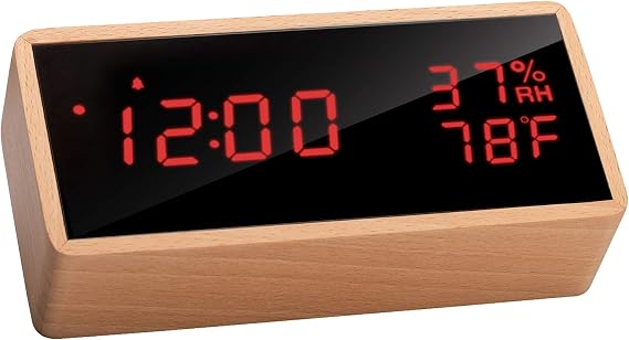 Réveil Numérique En Bois VORRINC - Affichage Heure, Date, Température - 3 Alarms, Fonction Snooze - Design Rétro
