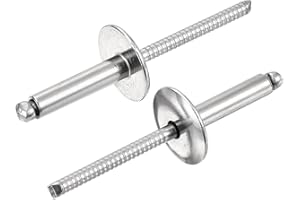uxcell 50Pcs 3/16"x3/4" 304 Stainless Steel Large Flange Round Head Rivets, Large Cap Open End Blind Rivets for Construction,