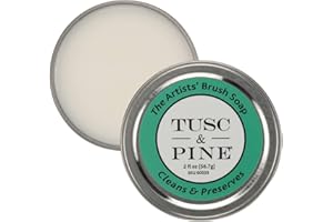Tusc & Pine The Artists' Brush Soap - 2oz Plant-Based Brush Cleaner, Oil, Acrylic, Watercolor Paint - Nourishes Bristles; Made in North Carolina; Alkali Soap, Gentle Pine Fragrance