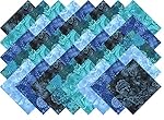 Blue Printed Batik Collection 40 Precut 5-inch Quilting Fabric Charm Squares